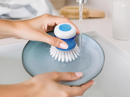 Dish Brush with Soap Dispenser for Dishes Pot Pan Kitchen Sink Scrubbing, Blue 2 Pack