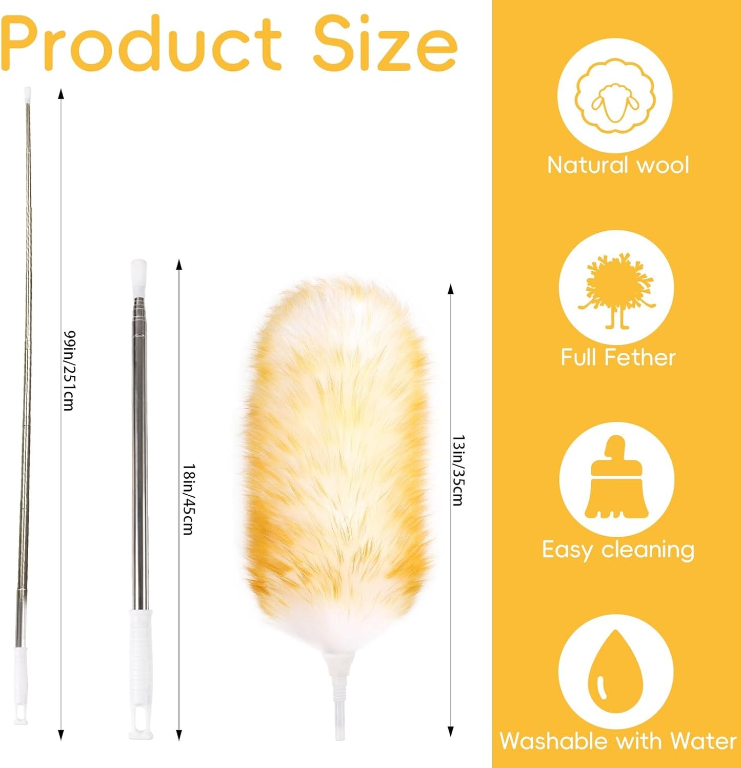 Lambswool Extendable Mini Duster 14-34 Inch Stainless Steel Extension Telescoping Pole Wool Dusters for Cleaning Ceiling Fans Window Blinds Car Interiors Furniture Dusting