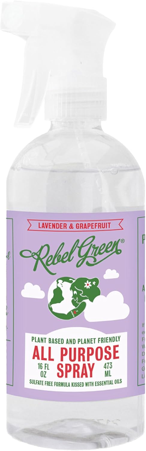 Rebel Green Natural All-Purpose Cleaning Spray - Plant-Derived Multi-Surface Cleaner with Essential Oils for Kitchen, Bath, Countertops and More - Peppermint & Lemon Scent - 16 oz - 1 Pack