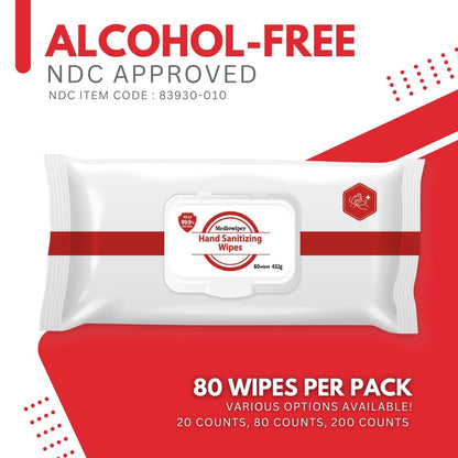 Mediwiper 20 Count Alcohol-Free Sanitizing Wipes Disinfecting Large Unscented Wet Wipes Bulk, Hand Sanitizer (20 Wipes, 100 Wipes (20 * 5))