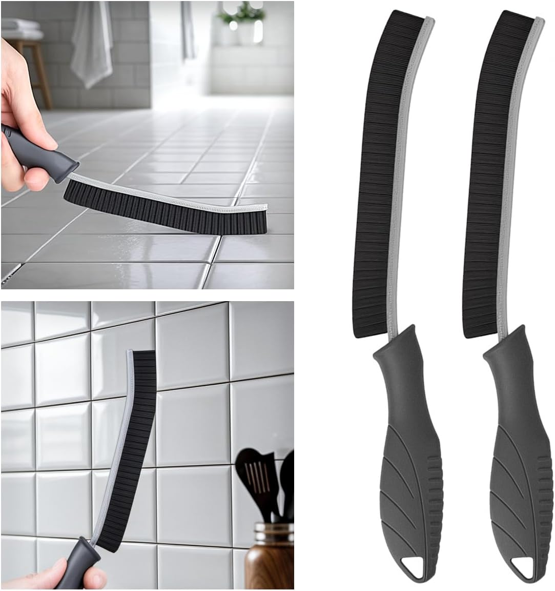 TQRR 2 Pack Cleaning Brush, Grout Brush, Hard Bristle Crevice Cleaning Brush, Multifunctional Deep Cleaning Supplies for Swimming, Walls, Shower, Bathroom, Tile, Kitchen,Tub, Sink, Toilet (2, Grey)