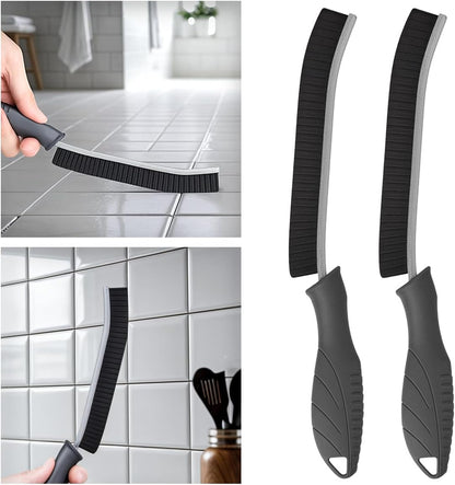 TQRR 2 Pack Cleaning Brush, Grout Brush, Hard Bristle Crevice Cleaning Brush, Multifunctional Deep Cleaning Supplies for Swimming, Walls, Shower, Bathroom, Tile, Kitchen,Tub, Sink, Toilet (2, Grey)