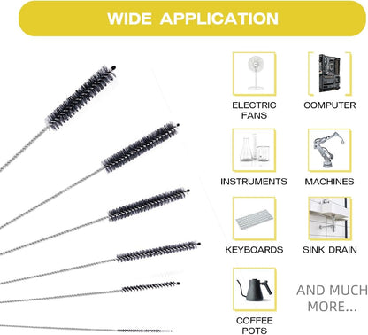 Brush Family Straw Cleaner Brush Set,6 Piece 12" Long Pipe Tube Bottle Brushes for Cleaning Narrow Neck Bottles,Coffee Maker,Glass Cups