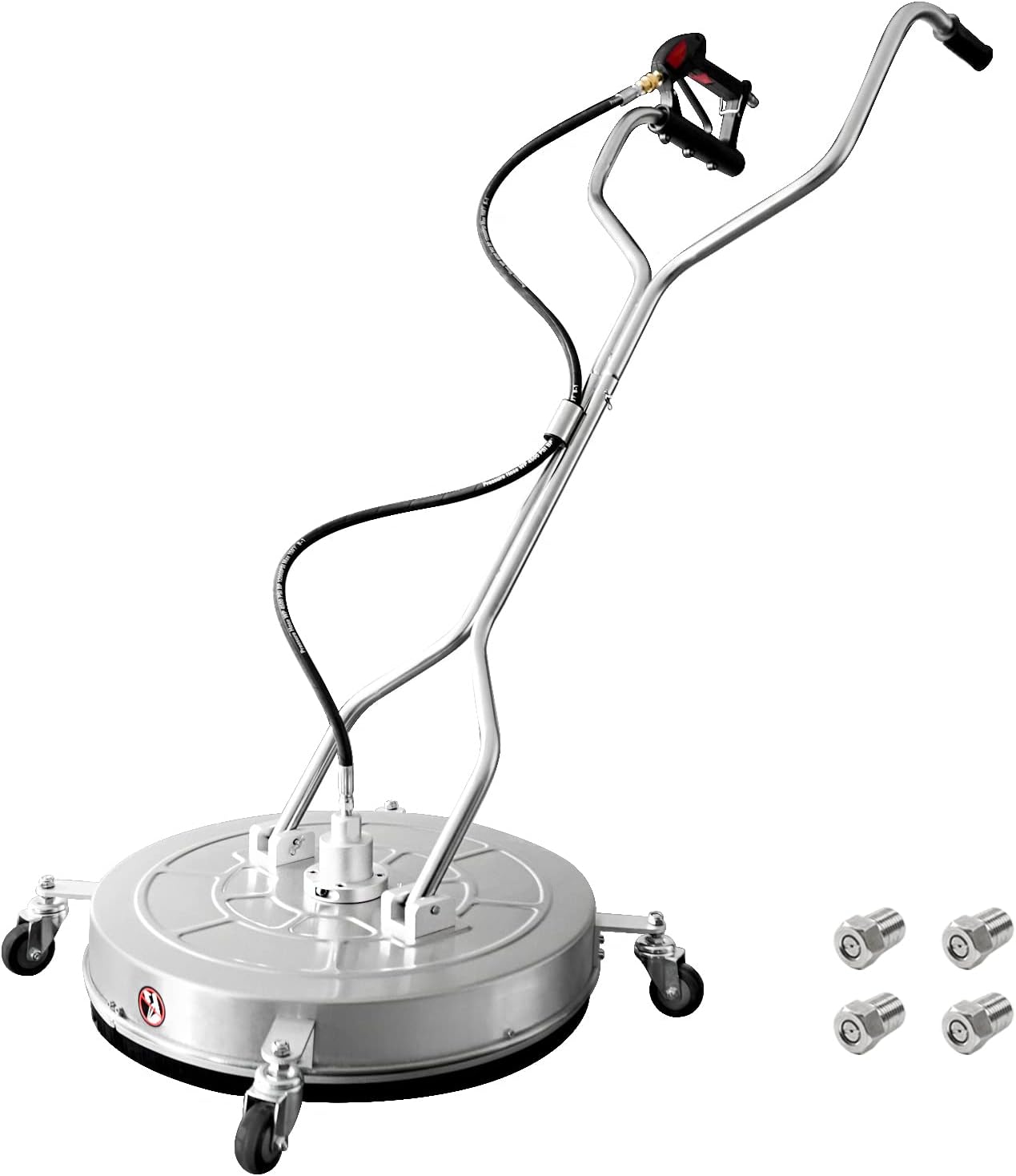 janz 14" Pressure Washer Surface Cleaner with 4 Wheels, Stainless Steel Housing, 1/4" Quick Plug, 2 Extension Wands, 2 Replacement Nozzles and 3 Spray Nozzles, 4000 PSI