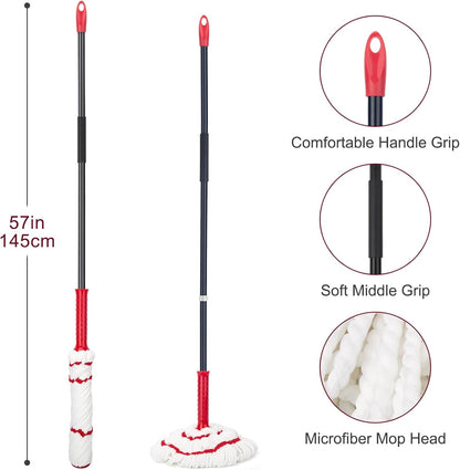 KeFanta Self-Wringing Twist Mop for Floor Cleaning, Long Handled Microfiber Floor Mop with Top Scouring Pad for Kitchen, Hardwood, Restaurant, Bathroom, Garages, Warehouses, Office,57-inch