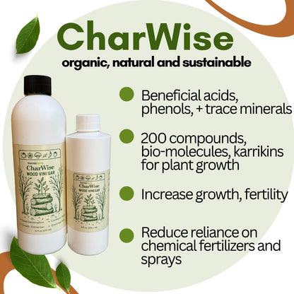 VermisTerra CharWise - 8 oz Wood Vinegar Biostimulant - Seed Germination, Enriches Soil, Growth Enhancer, Combats Odor, Animal Care - pyroligneous Acid, Natural byproduct of biochar
