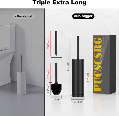 Bronze Toilet Brush and Holder Set，Stainless Steel Heavy Duty Toilet Bowl Brush，Extra Long Handled Modern Toilet Cleaner Brush, Removable Inner Bowl, and Splash Protection