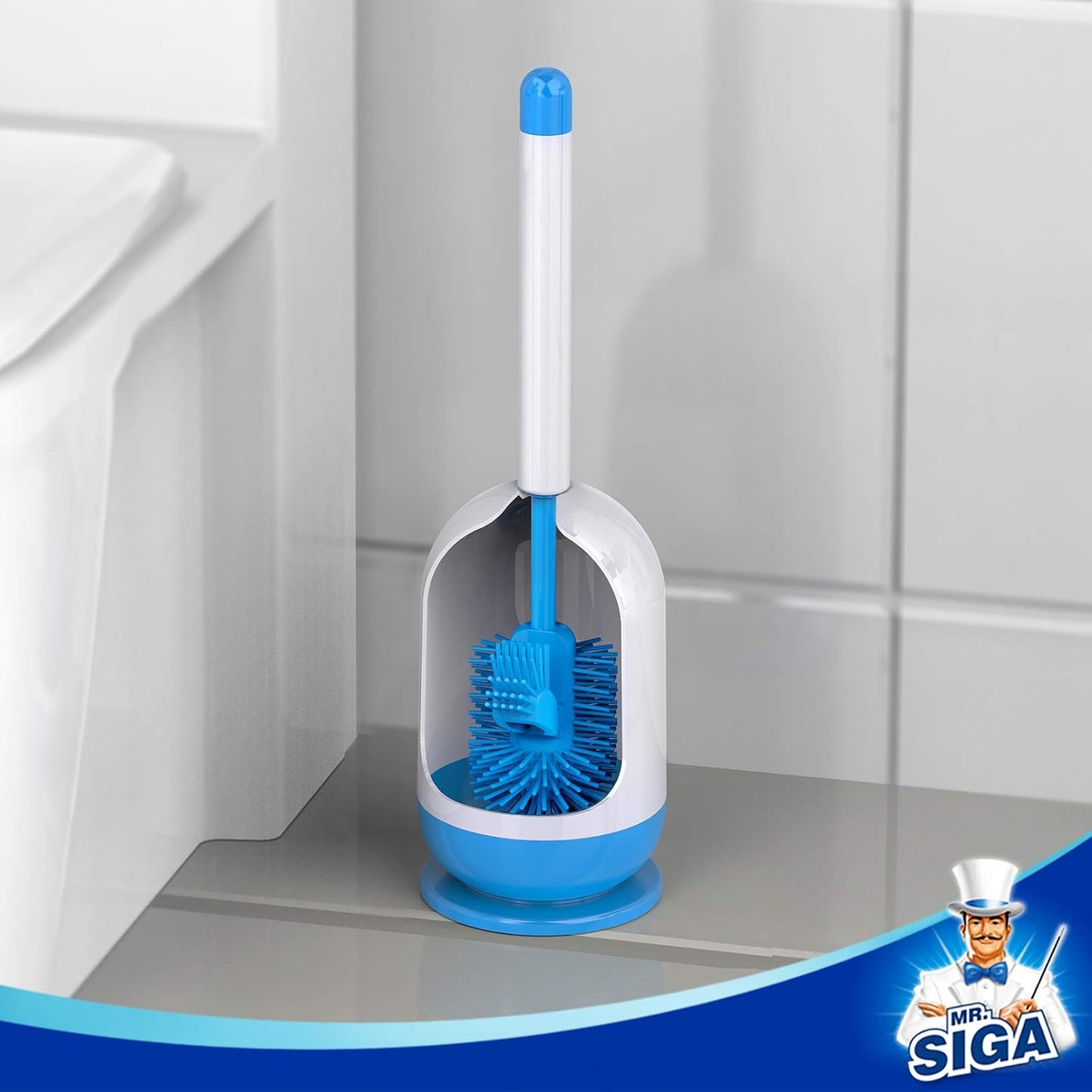 MR.SIGA Soft Bristle Toilet Brush with Holder, Gray & Black, 1Pack