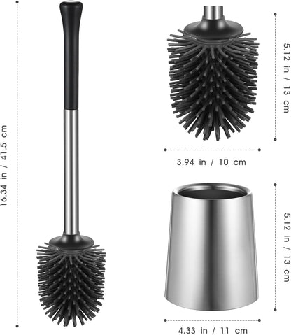 HAMITOR Toilet Bowl Brush Holder Set: 2Pack Silicone Stainless Steel Deep Cleaning Toilet Cleaner Brush for Bathroom Restroom - Compact Modern Rv Toilet Scrubber Accessories with Caddy