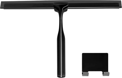Squeegee for Shower Door, Car Windshield, and Glass Window - 2 Extra Silicone Replacement Blades - Foam Handle - Black