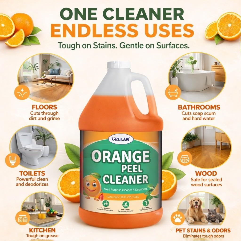 orange peel Multi Purpose Cleaner & Deodorant - Floor Cleaner (Made in USA) | Tile, Stone, Laminate, Vinyl & Natural Wood Floor Cleaner for Mopping, Cleaner Refill for Commercial Use, 1 Gal.