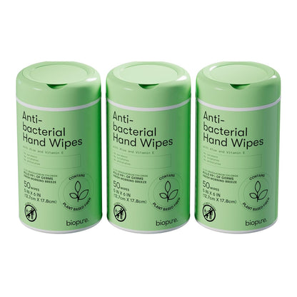 Biopure Antibacterial Hand Wipes Fresh Morning Breeze- Antibacterial Wipes with Aloe and Vitamin E Formula | 5"x7" Wet Wipes Canister | No Parabens, Sulfates or Phthalates, Kills 99% of Germs, 50 ct