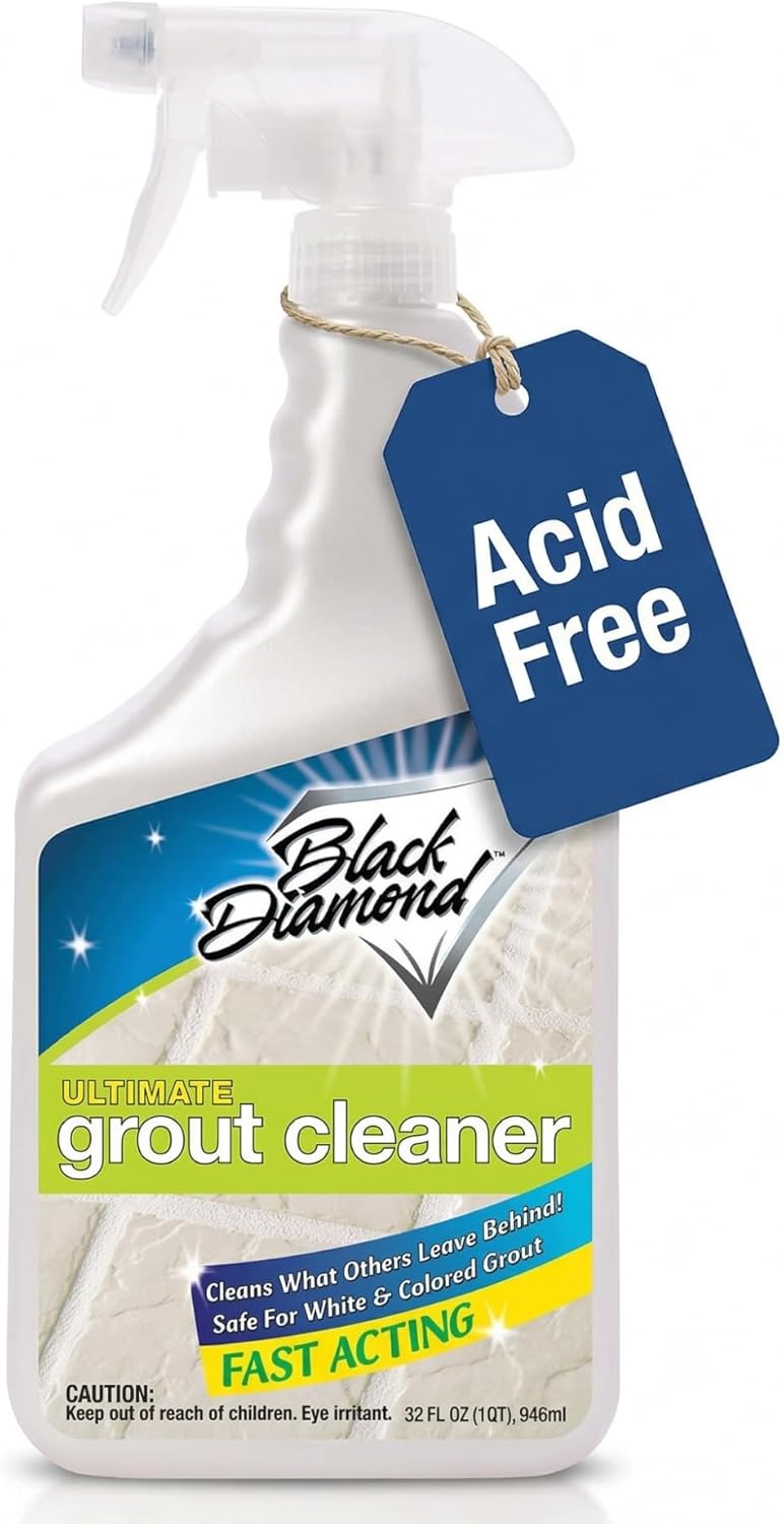 Black Diamond Ultimate Grout Cleaner: Best Cleaner for Tile,Ceramic,Porcelain, Marble Acid-Free Safe Deep Cleaner & Stain Remover for Even The Dirtiest Grout. (1-Quart/1-Brush)