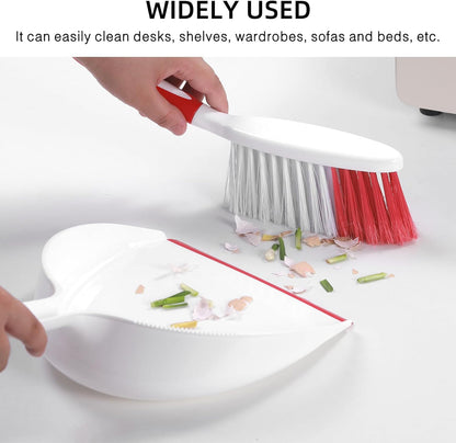 NACENA Dust Pan and Brush Set, Large Hand Broom and Dustpan Set Large Brush and Dustpan Set for Camping Broom and Dustpan Combo for Daily Cleaning Pet Hair Office Home Car, White & Red