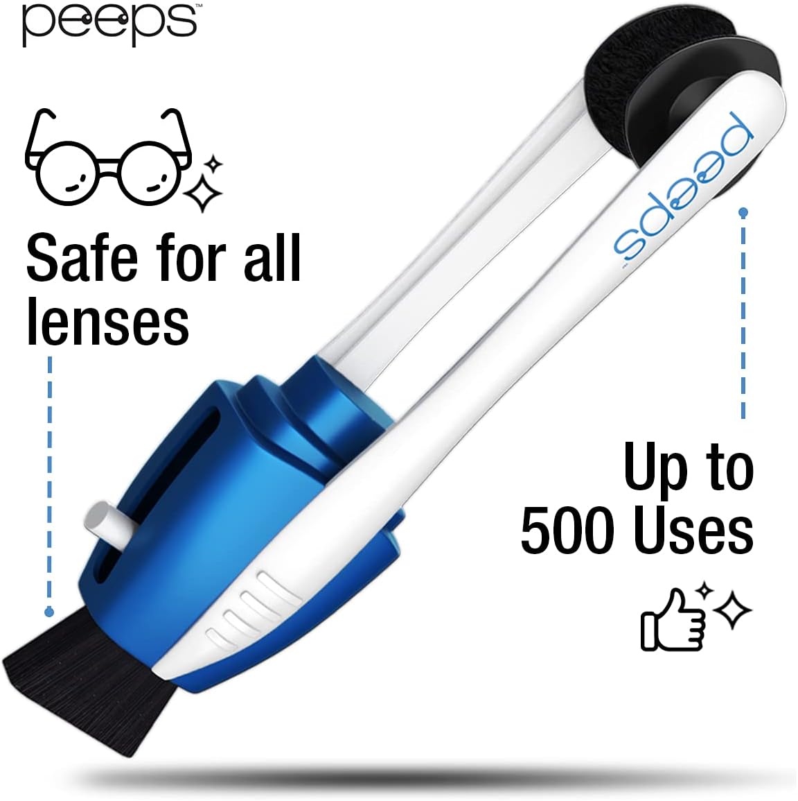 Peeps Glasses Cleaner - for Eyeglasses, Reading Glasses, and More - Lens Cleaner with Carbon Microfiber Tech-Injected Blue-1 Count (Pack of 1)