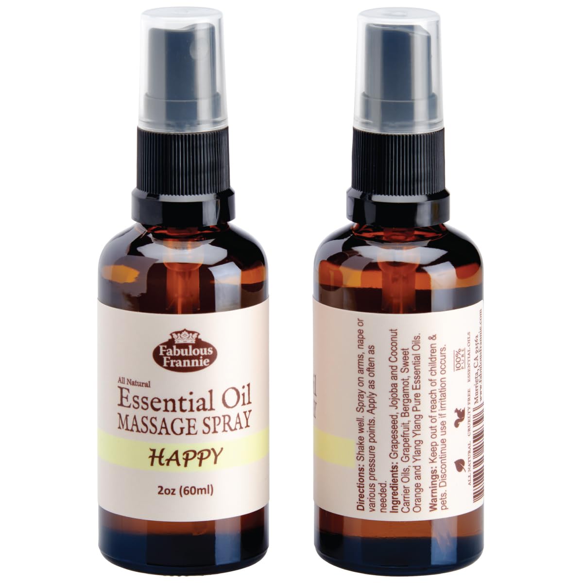 Fabulous Frannie Bug Away Healthy Massage Spritz Made with Carrier Oils and Citronella, Lavender, Eucalyptus and Lemongrass Essential Oils 2oz