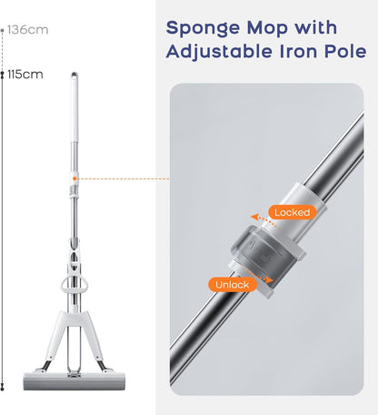 Mop and Bucket with Wringer Set for Home Floor Cleaning, Self Squeezing mini Hand mop with 3 Absorbent Sponge Mop Refills and Adjustable Height