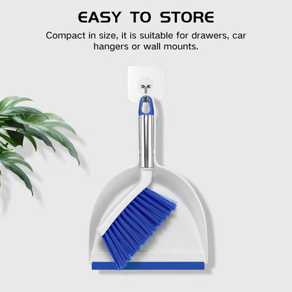 NACENA Mini Broom and Dustpan Set, Small Dust Pan and Brush Set with Handle Dustpan Teeth for Cleaning Hair Suitable for Office Desks Drawers Sofas Outdoor Camping, Light & Purple