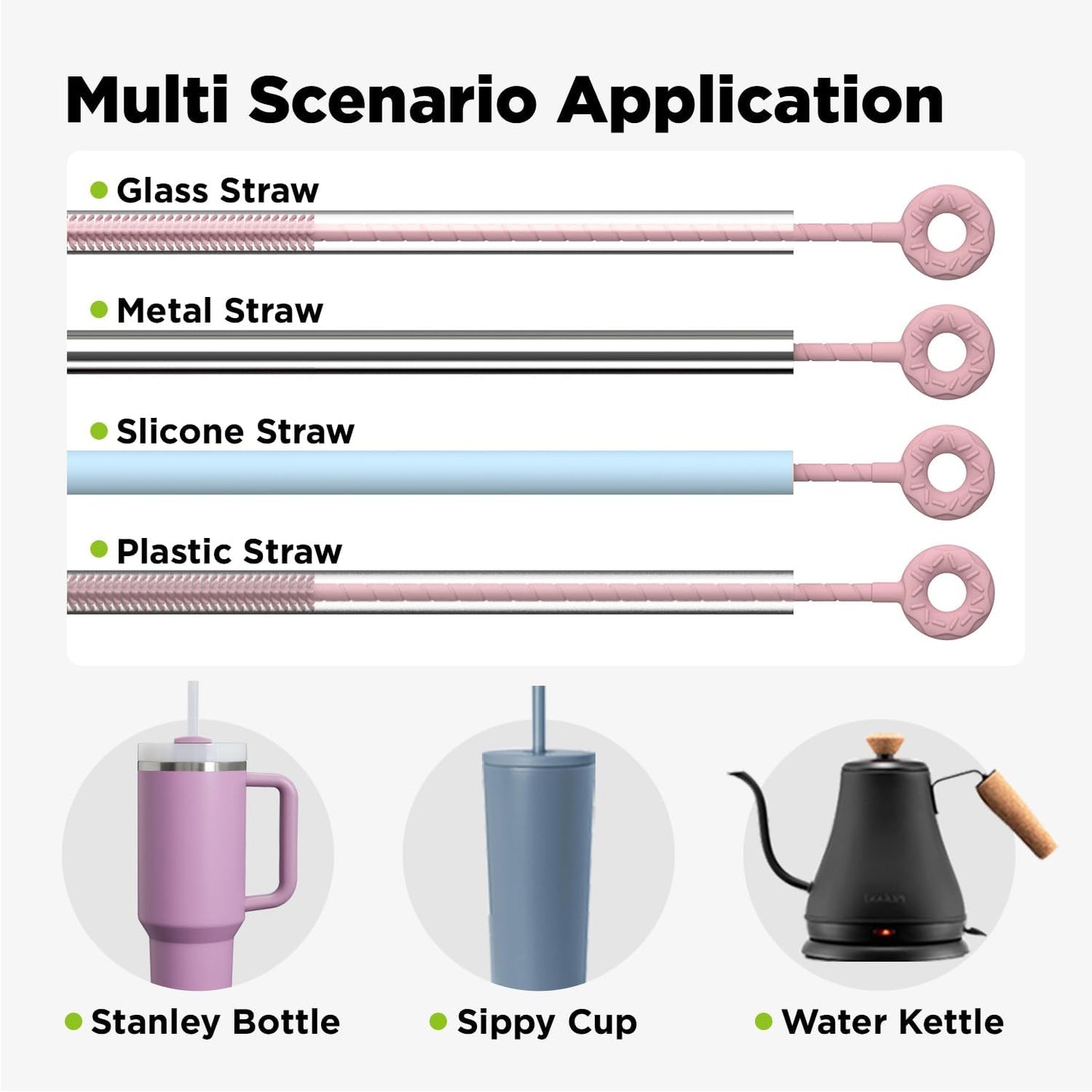2 Pcs Silicone Straw Cleaner Brush, Extra Long Cleaning Brushes for Straws, 6mm&9mm, Blue