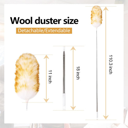 Lambswool Extendable Duster 29-110 Inch, Anti-Static Flexible Head, Stainless Steel Pole for High Ceilings, Fans, Interior & Roof Dusting.