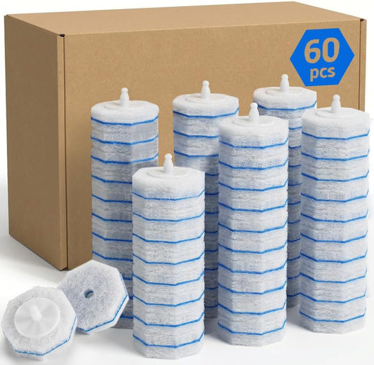 60 Count Toilet Wand Refills,Disposable Toilet Brush Refills Compatible with Clorox Toilet Wand,Upgrade Fiber Cleaner Heads,Secure Lock No Slip,Odor Neutralizing(Not Included Brush Rod)