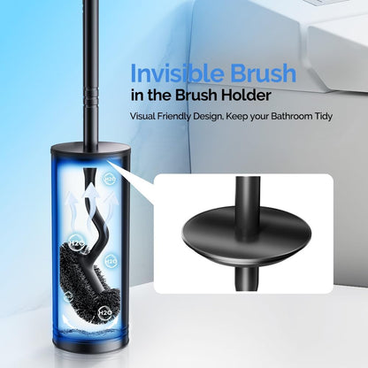 HAMITOR Toilet Brush and Holder Set: 304 Stainless Steel Heavy Duty Deep Cleaning Bowl Cleaner Brush with Curved Bristle - Space Saving Wall-Mounted for Home Apartment Bathroom Accessories Silver