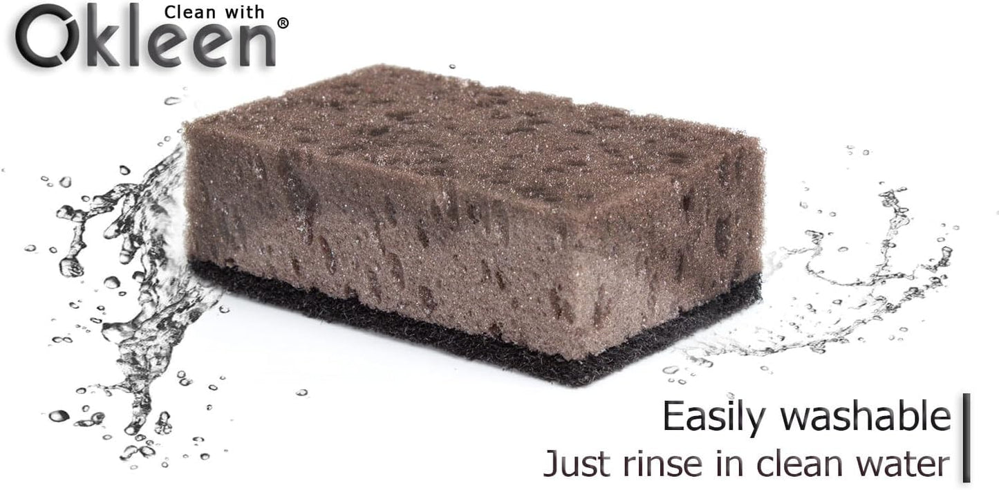 Green Multi Use Scrub Sponge. Made in Europe. 9 Pack, 4.3x2.8x1.4 inches. Odorless Heavy Duty and Non Scratch Fiber. Best, Durable, Delicate, Porous, Non Cellulose Kitchen Sponges and Scrubbers