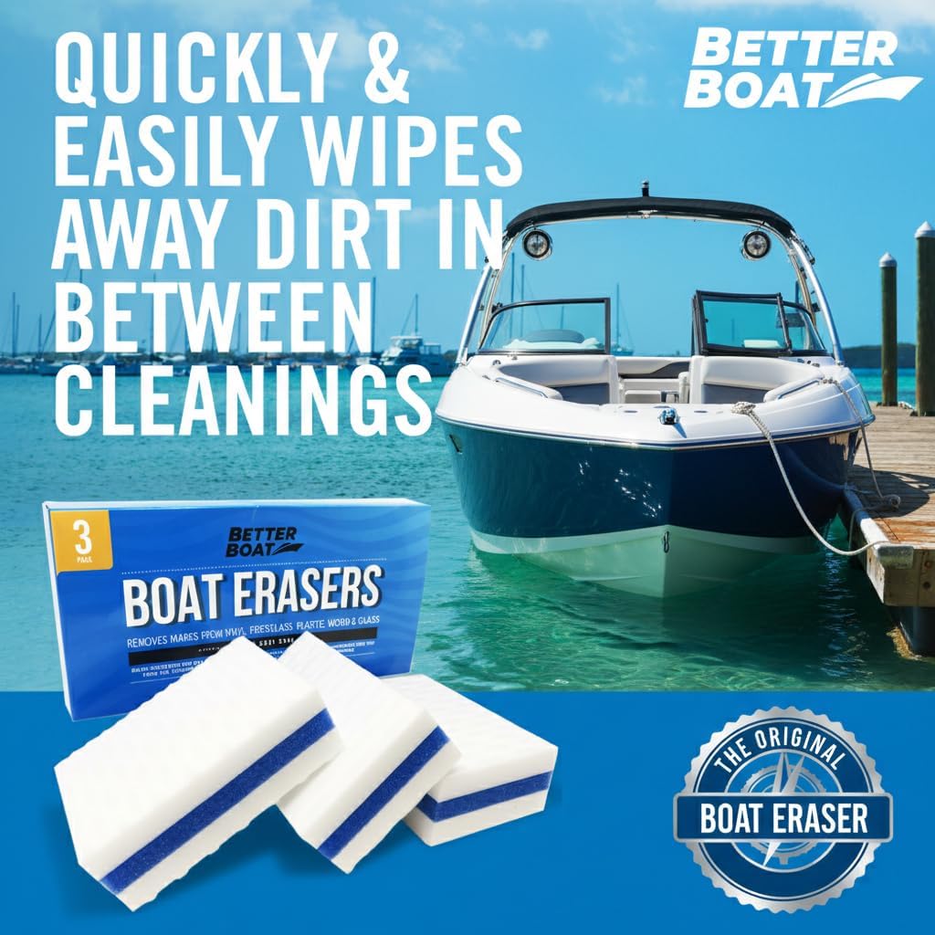 Boat Erasers by Better Boat - Cleaning Sponge for Scuff Marks & Grime, Marine Accessories & Gifts, Safe on Fiberglass Vinyl Gelcoat Deck Hull