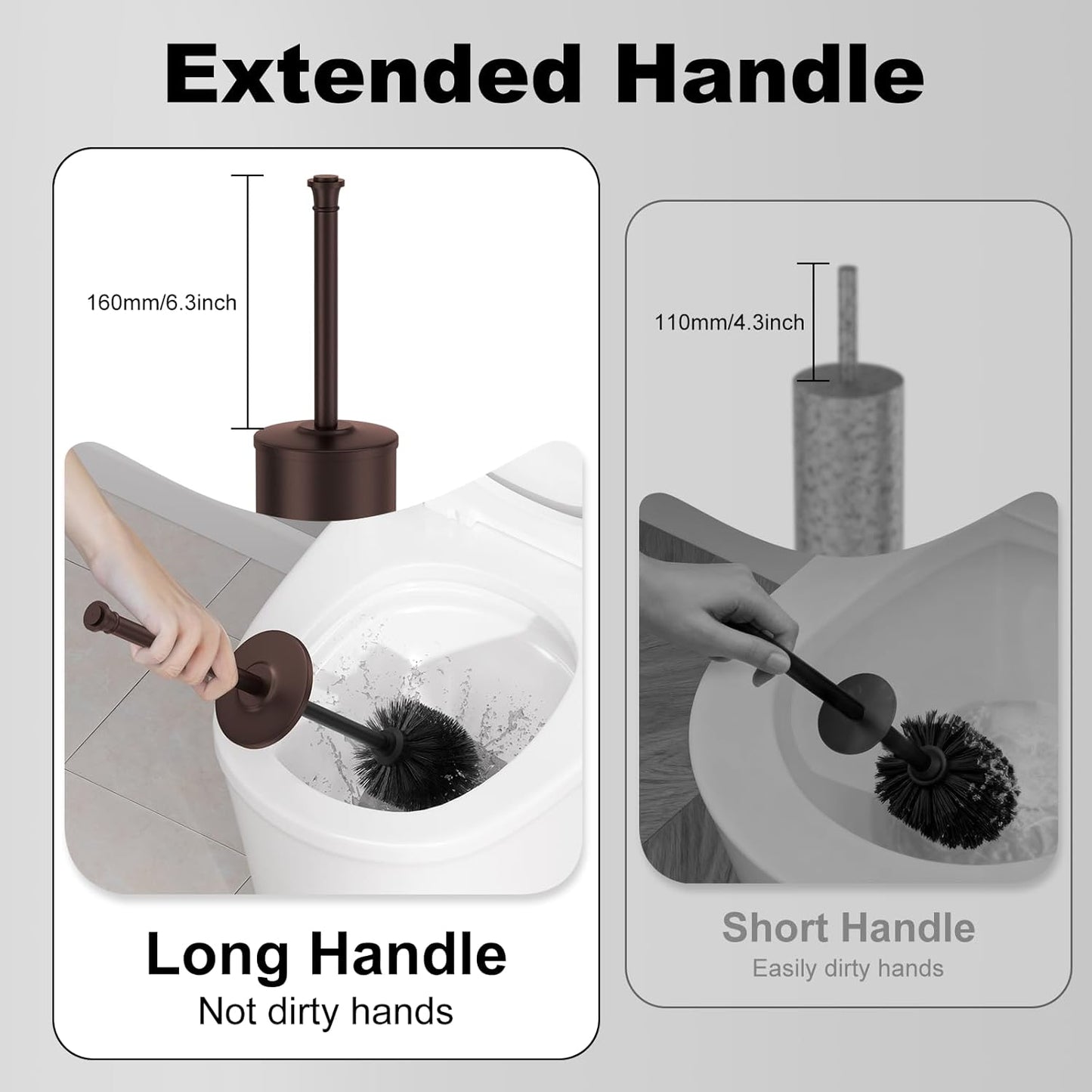 Stain Nickel Toilet Brush and Holder，Extra Long Handled Toilet Brush for Bathroom，Stainless Steel Heavy Duty Toilet Bowl Brush,Removable Inner Bowl,Deep Cleaning Dense Bristles Brush -Space Saving