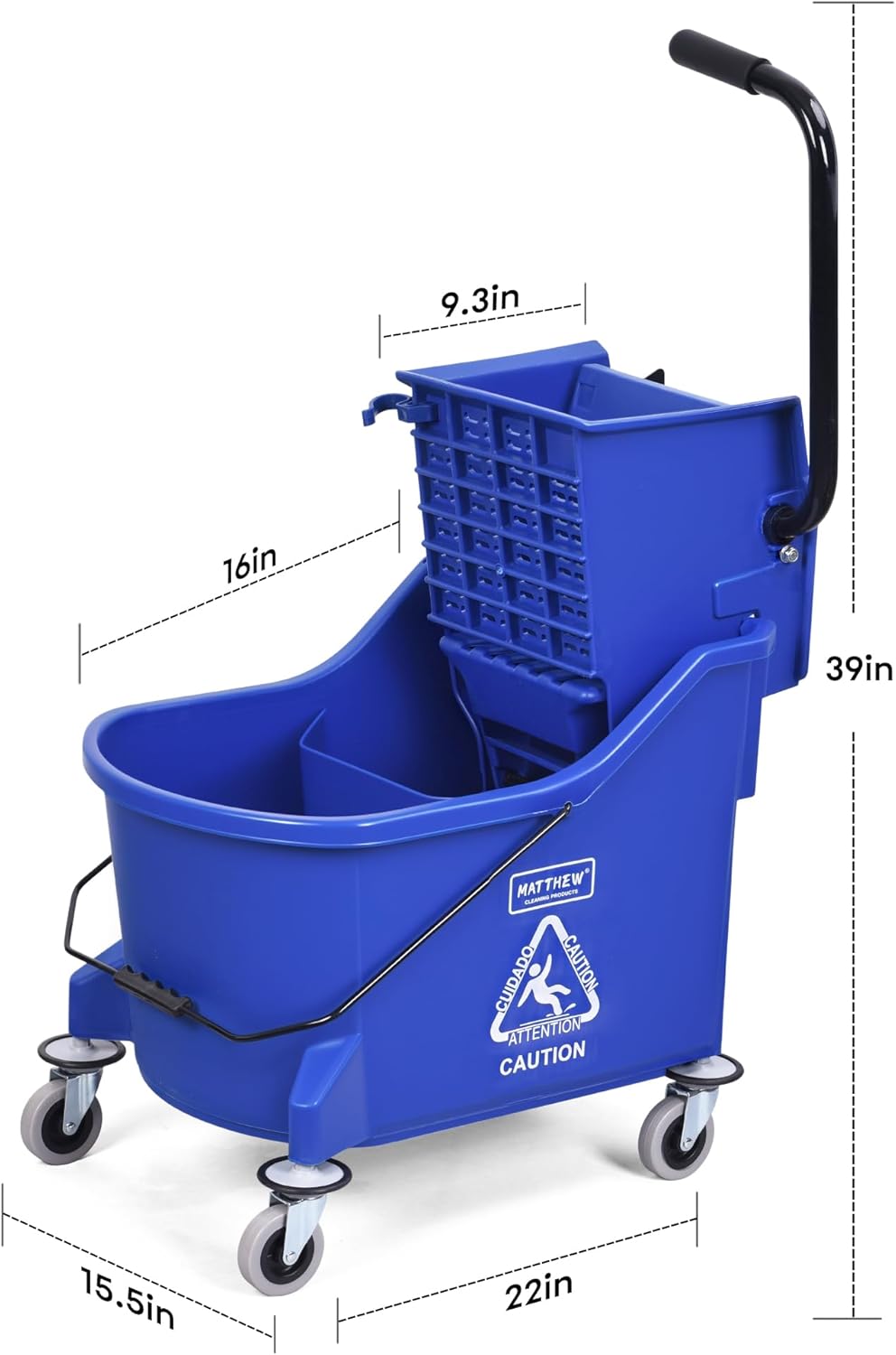 Matthew Cleaning 34 Quart Commercial Mop Bucket INCL.Wet String Mop with Side Press Wringer On Wheels,Heavy Duty Tandem Portable Floor Cleaning Wavebrake,Ideal for Household,Industrial,Restaurant