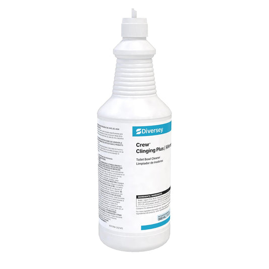 CREW Diversey 9302467 Clinging Plus Toilet Bowl Cleaner, Commercial Strength Formula Cleans Urinals, Ceramic, Porcelain, Unscented Green Liquid, Ready-to-Use Squeeze, 32-Ounce