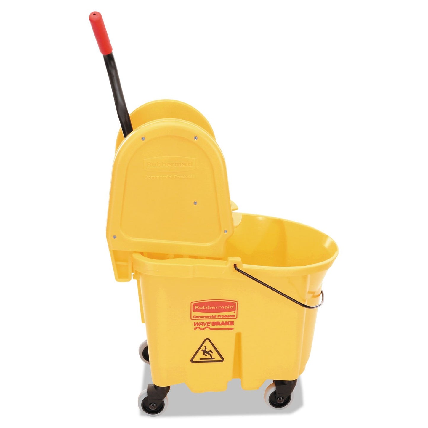 Rubbermaid Commercial Products WaveBrake 35 QT Down-Press Mop Bucket and Wringer Combo on Wheels with Dirty Water Bucket Black for Heavy-Duty Floor Cleaning
