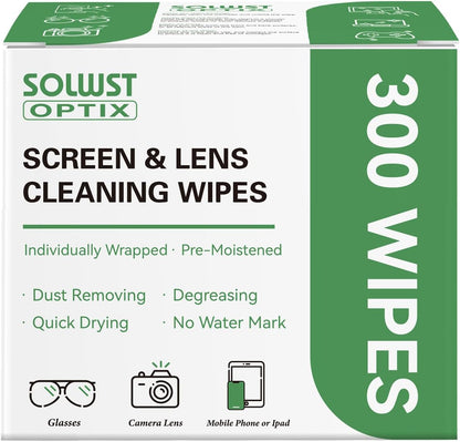 Optix Lens Cleaning Wipes - 300 Pre-Moistened, Individually Wrapped Wipes for Eyeglasses, Camera Lenses, Tablets, Phones, Computer Screens, and Other Surfaces