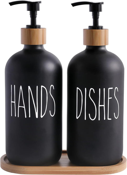 MOMEEMO Soap Dispenser Set, Contains Hand and Dish Soap Dispenser, Suitable for Kitchen Decor. (Black & White)