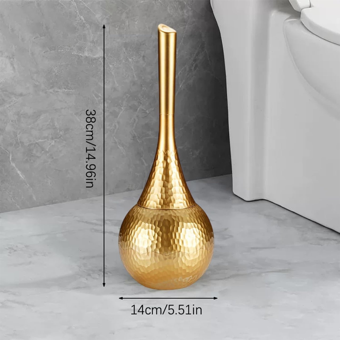 Hideaway Toilet Brush Set, Hammered Gold | Small Bathroom Space-Saver | Anti-Splash Shield & 360° Deep Clean | Housewarming Gift for Homeowners | Rust-Proof ABS Modern Bath Accessories