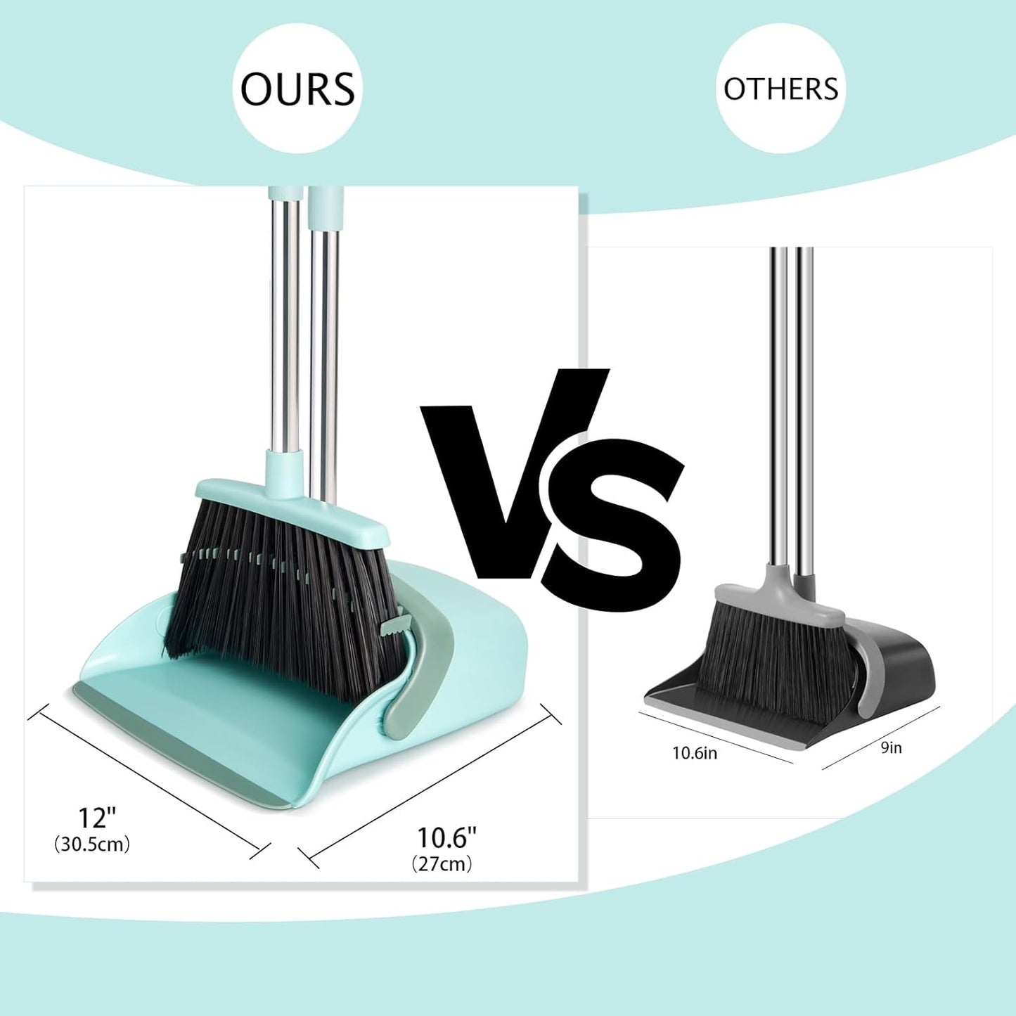 Broom and Dustpan Set, Dustpans with Broom Combo for Home, Heavy Dust Broom and Dustpan Combo, Long Handle Dust Pan and Broom Set for Kitchen, Office, Pet Hair,Beige, Pack of 1
