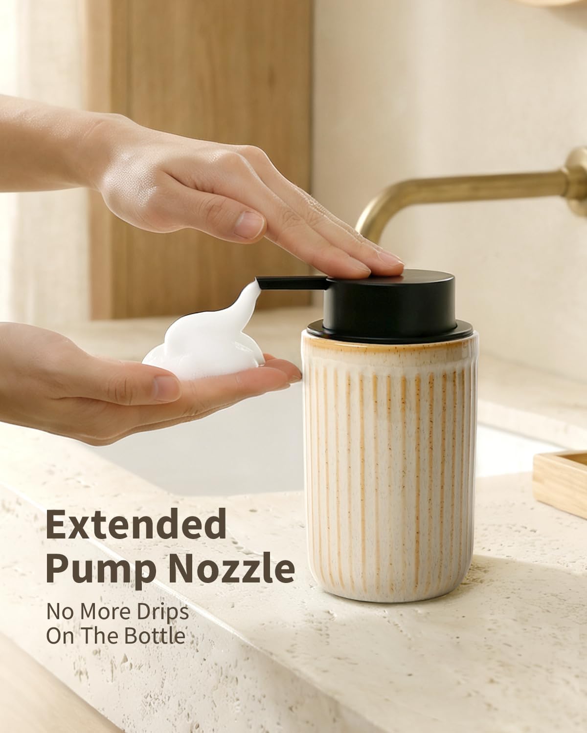 BosilunLife Dish Hand Soap Dispenser - Liquid Pump Soap Dispenser for Bathroom Decro 12oz Ceramic Kitchen Dish Dispenser with Rust-Proof Liquid Pump Modern Refillable Lotion Bottles
