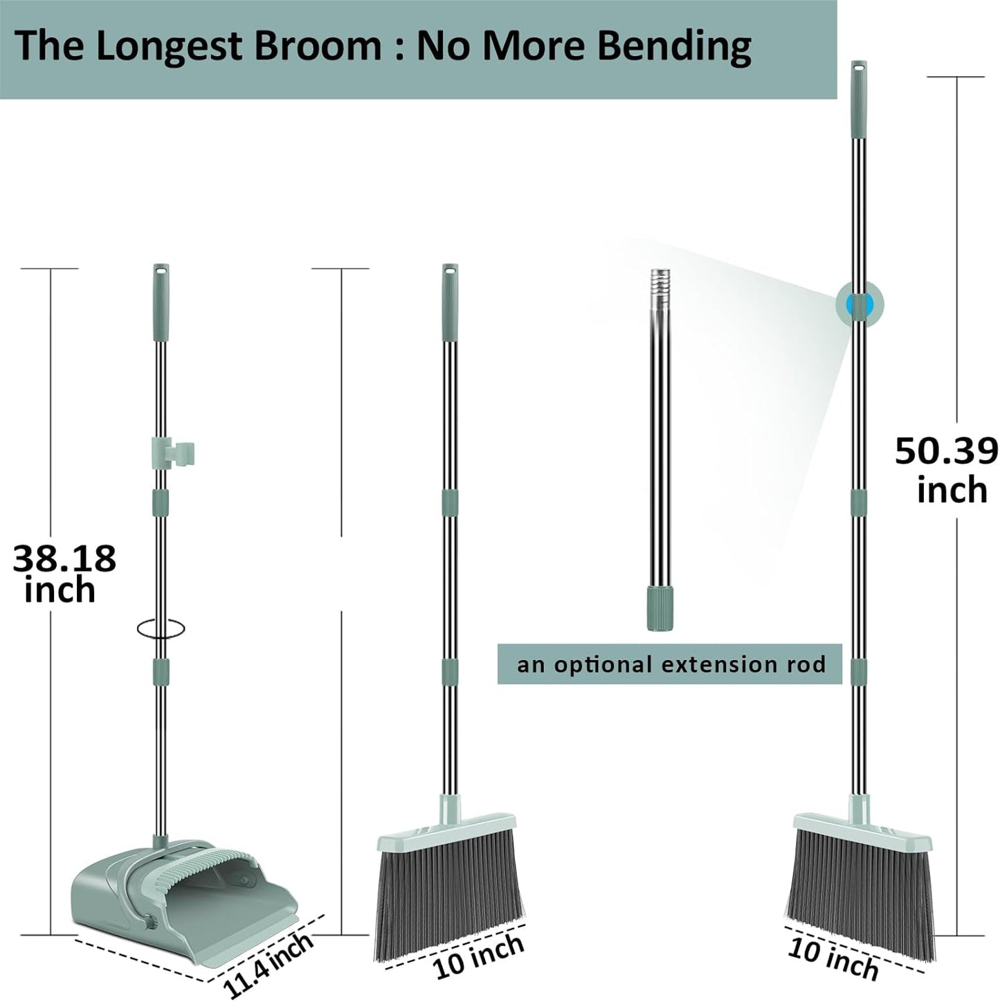 Upgrade Broom and Dustpan Set, Self-Cleaning with Dustpan Teeth, Indoor&Outdoor Sweeping, Ideal for Dog Cat Pets Home Use, Stand Up Broom and Dustpan (Gray&Orange)