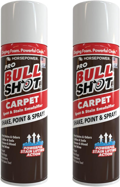 Bull Shot Carpet Spot & Stain Remover, AS SEEN ON TV, Made In USA, Just Point & Spray, Stain-Lifting Foam-Action, Pet Stains & Odors, Coffee, Soda, Wine, Stains, 2 Pack