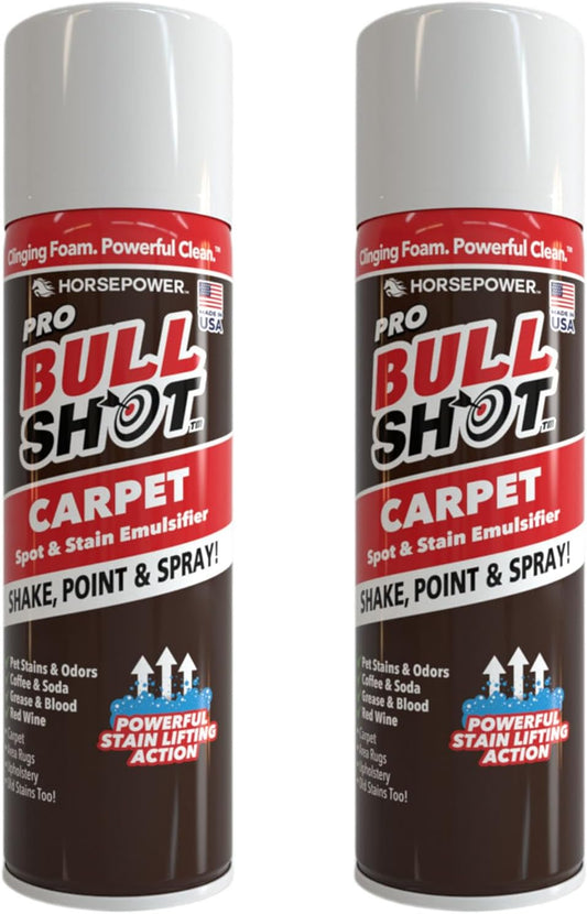 Bull Shot Carpet Spot & Stain Remover, AS SEEN ON TV, Made In USA, Just Point & Spray, Stain-Lifting Foam-Action, Pet Stains & Odors, Coffee, Soda, Wine, Stains, 2 Pack