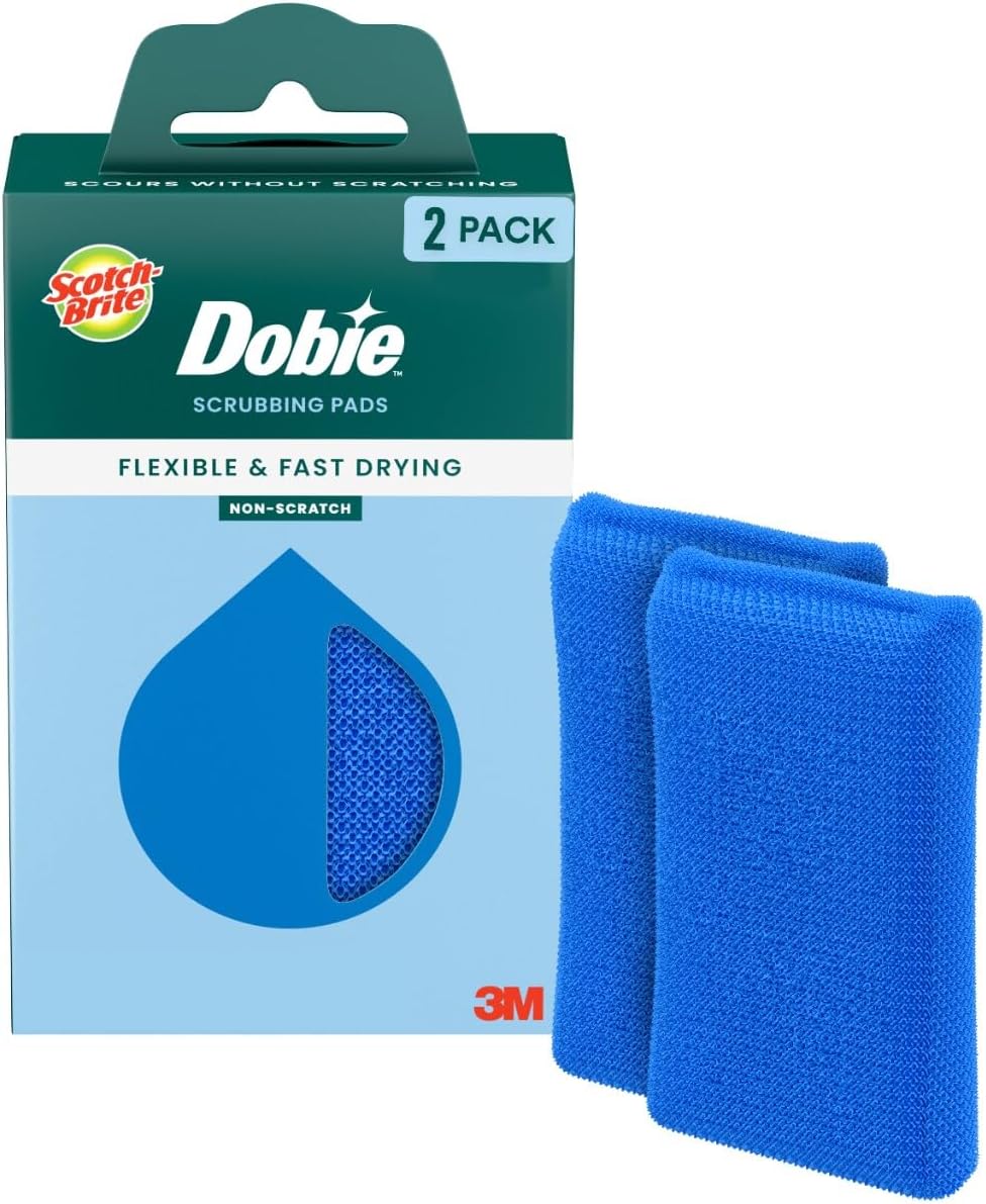 Scotch-Brite Dobie Non-Scratch All-Purpose Scrub Pads, 12 Total Pads (6 Packs of 2), Reusable Scouring Sponges for Kitchen & Bathroom, Safe on Non-Stick Cookware, Yellow