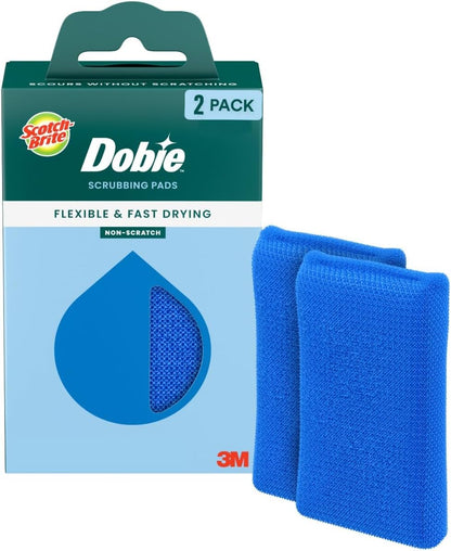 Scotch-Brite Dobie Non-Scratch All-Purpose Scrub Pads, 12 Total Pads (6 Packs of 2), Reusable Scouring Sponges for Kitchen & Bathroom, Safe on Non-Stick Cookware, Yellow