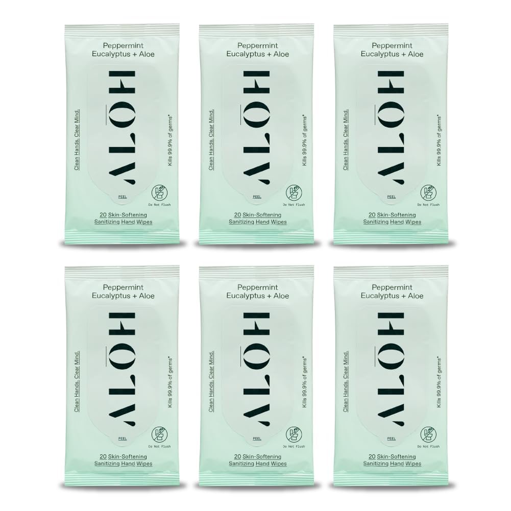 ALŌH Peppermint Eucalyptus + Aloe Sanitizing Hand Wipes - Clean Hands, Clear Mind On The Go Sanitizer for Kids and Adults - Travel Size 3 Pack 20ct Wipes (60 Wipes)