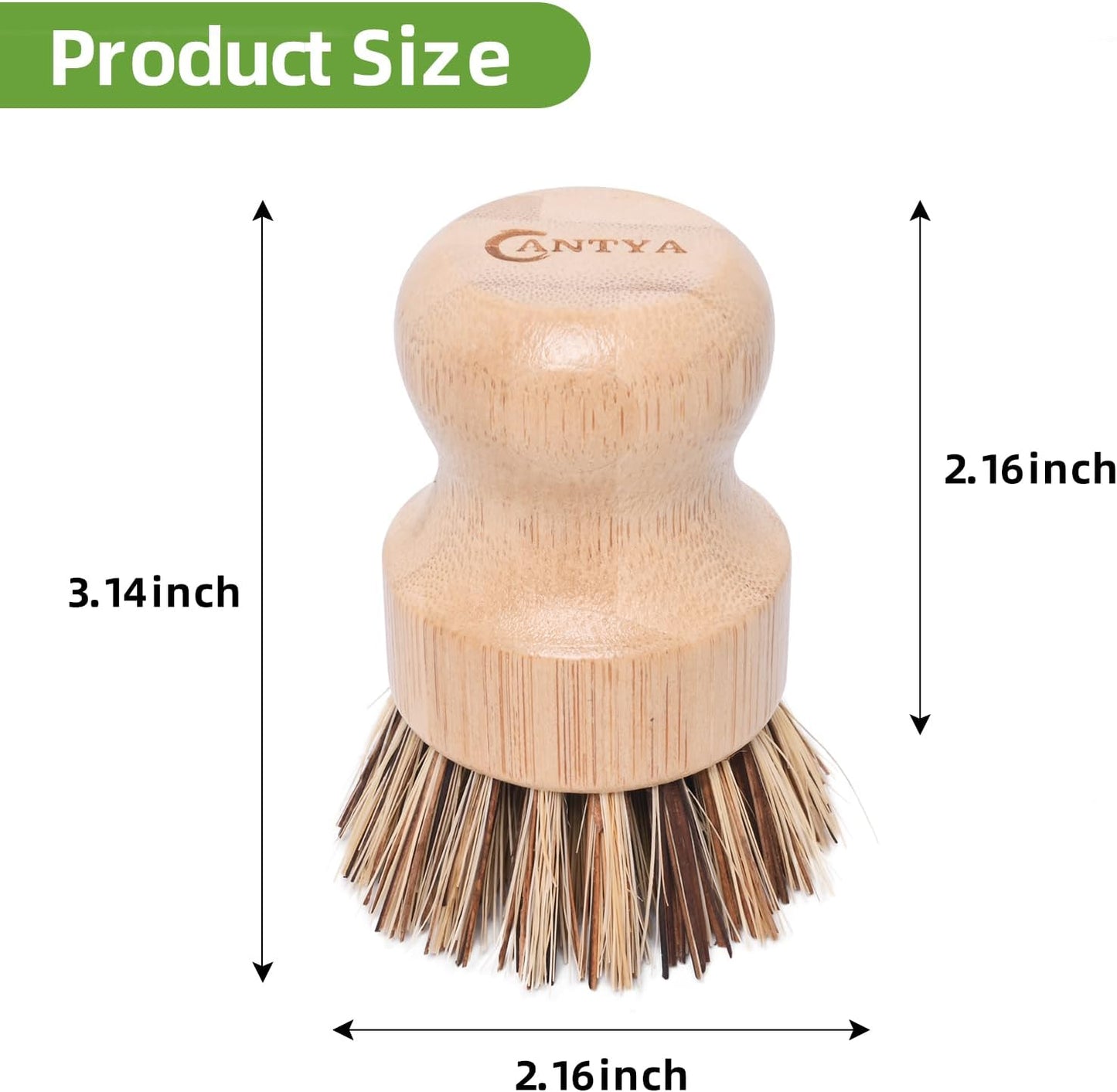 Bamboo Dish Brush with Handle - Soft Bristle, Non Toxic Dish Scrubber Compostable & Sustainable Bamboo Scrub Brush for Dishes, Pots and Pans