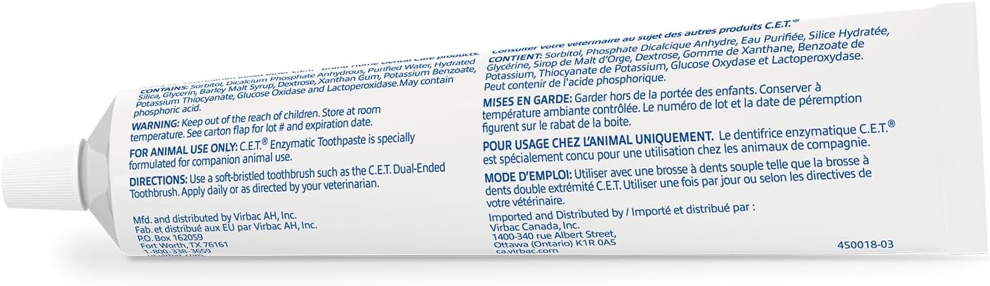 Virbac C.E.T.® Enzymatic Toothpaste| Tartar & Plaque Control for Fresh Breath | Pet Dental Care Toothpaste |Vanilla Mint Flavor, 2.5 oz
