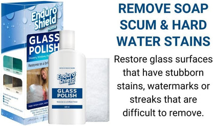EnduroShield Shower Door Glass Polish – Water Spot Remover & Hard Water Stain Cleaner for Cloudy Shower Doors – Removes Soap Scum, Limescale & More – 7.4 fl oz