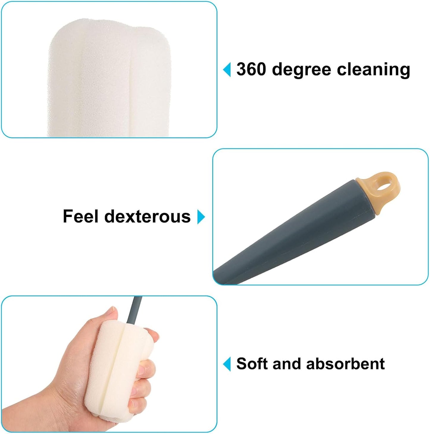 uxcell Bottle Soft Brush,1 Pcs - 10'' Cleaner Brush with Soft Sponge, Cup Cleaner Brush for Cleaning Sports Bottles, Coffee Mugs,Nipple Brush (Peacock Blue)
