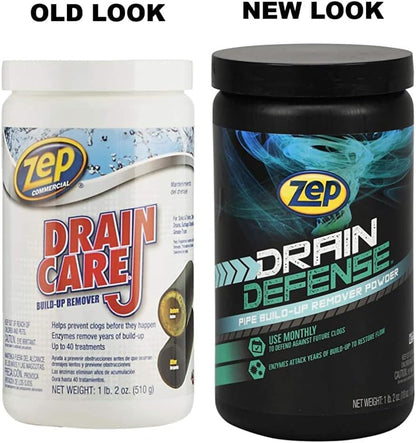 Zep Drain Defense Enzymatic Drain Cleaner Powder - 18 Ounces - ZDC16 - Safe for Pipes and Septic Systems, Pack of 1, white