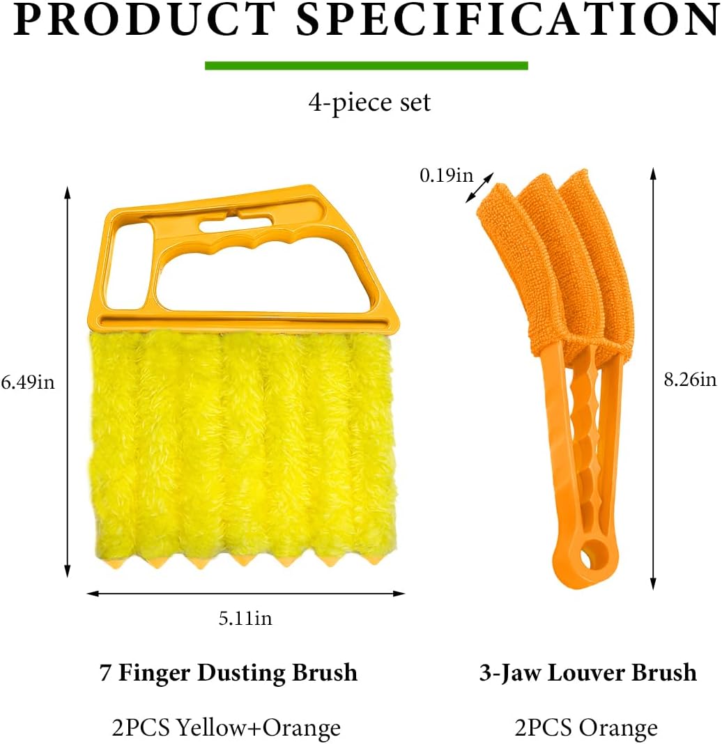DXNQ 2 PCS Blind Cleaner Duster Tool, Window Venetian Hand-held 7 Finger Dusting Cleaner Brush, Blinds Cleaning Brush Tool for Window Shutters Air Conditioner, Car Accessories (Orange+Yellow)