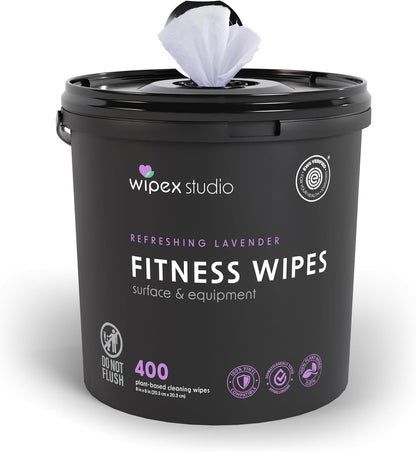 Wipex Gym Wipes Bucket Refill – EWG Verified, 400 Ct Plant-based Fitness Equipment Wipes, Lavender and Vinegar to Clean Surfaces, Safe Yoga Mat Cleaner, Gym Cleaner and Peloton